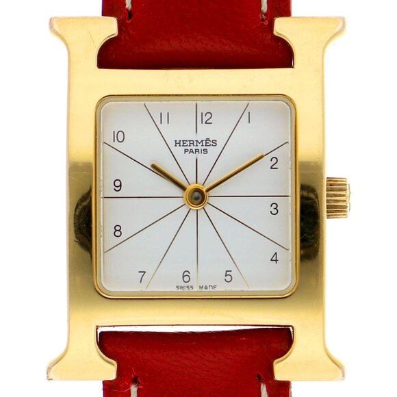 WATCH HERMES RS1.201 H watch white Gold Plated/leather QZ - Picture 1 of 7